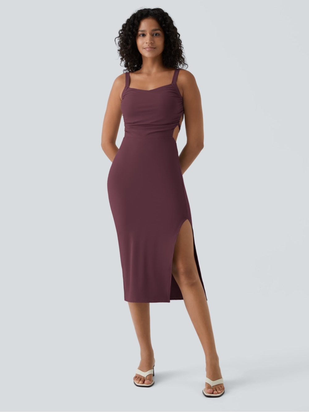 Halara SoftlyZero™ Airy Ruched Lace Up Bodycon Midi Casual Dress